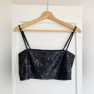Showpo. Black Sequin Crop Top
